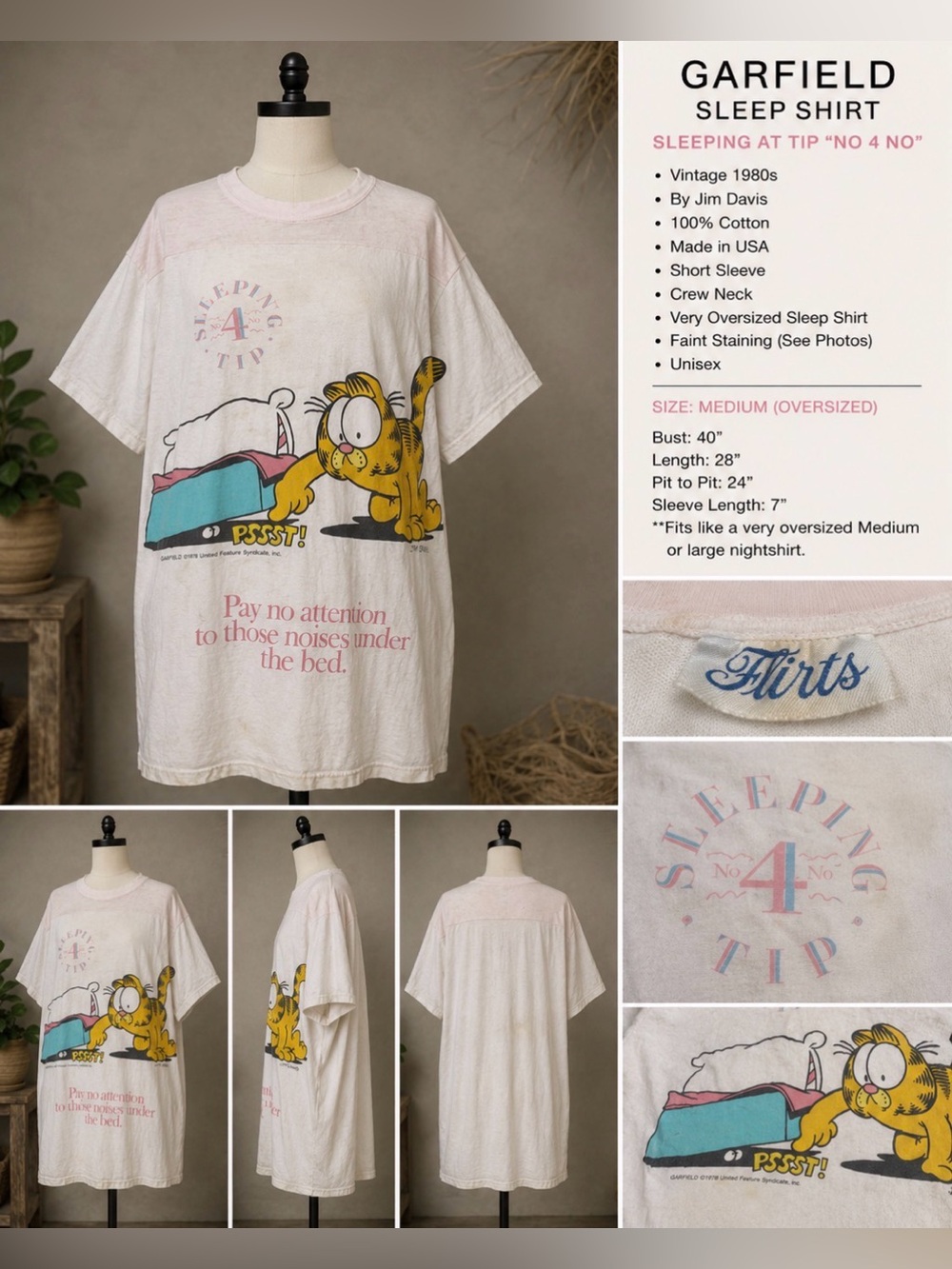 Garfield -by Flirts- vintage 80s- Sleep Tee - White